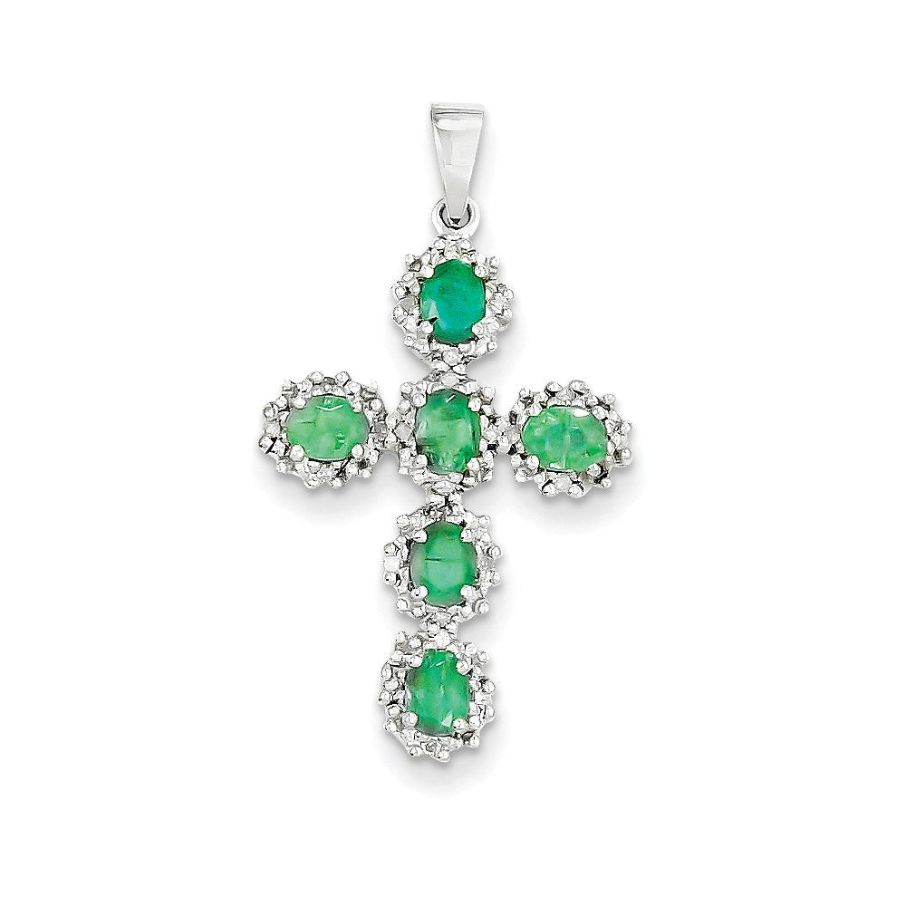 14k white gold real diamond emerald cross pendant xp2400e a