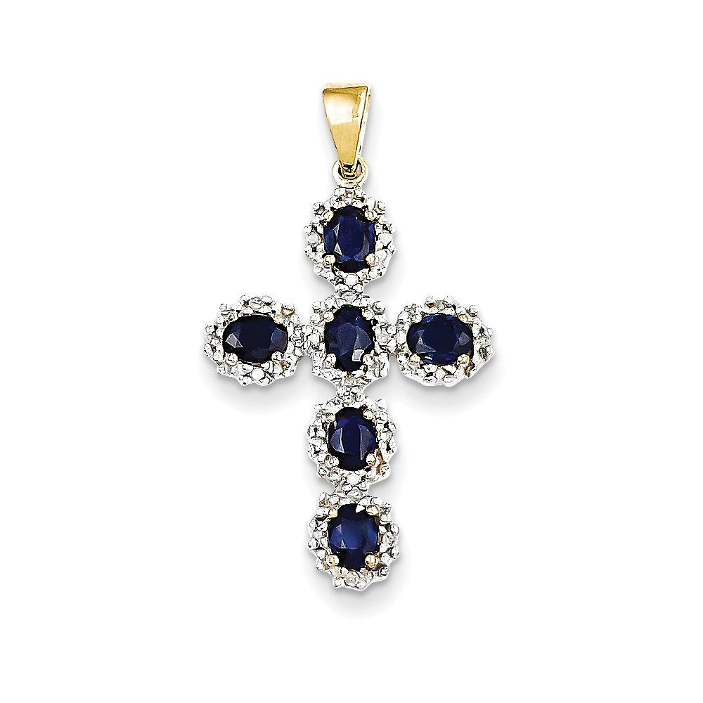 14k yellow gold real diamond sapphire cross pendant xp2401s a