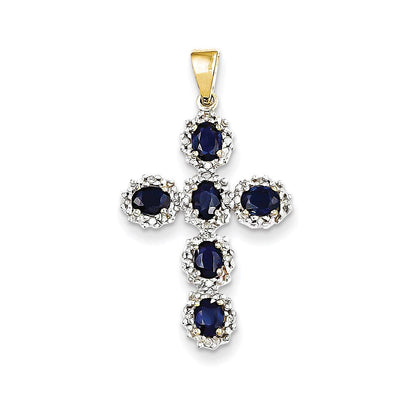 14k yellow gold real diamond sapphire cross pendant xp2401s a