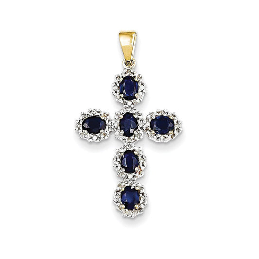 14k yellow gold real diamond sapphire cross pendant xp2401s a