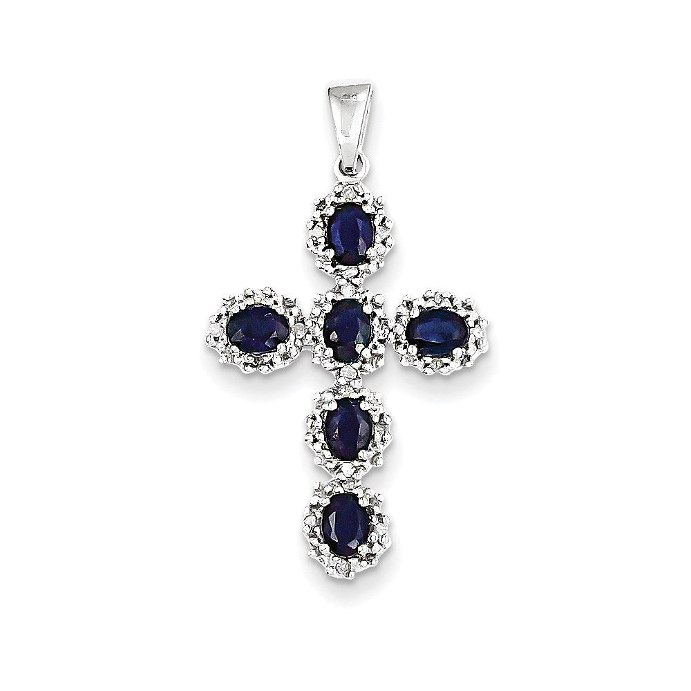 14k white gold real diamond sapphire cross pendant xp2402s a