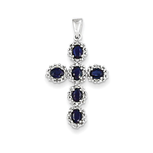 14k white gold real diamond sapphire cross pendant xp2402s a