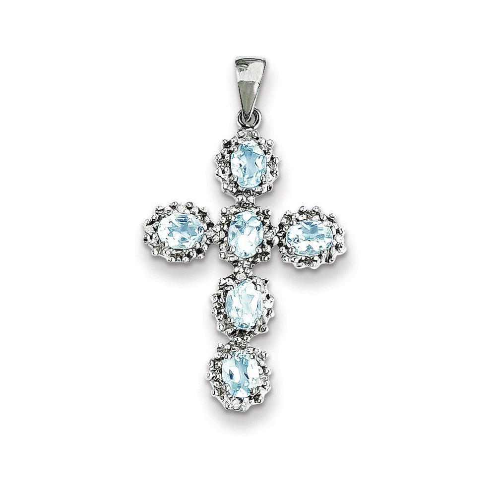 14k white gold real diamond aquamarine cross pendant xp2403aq a