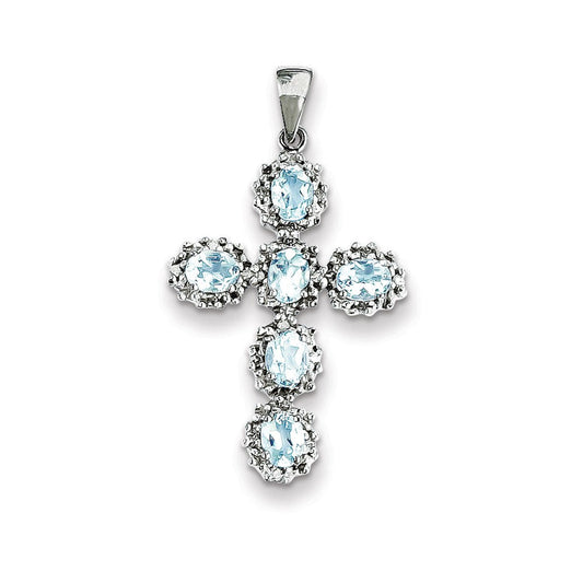 14k white gold real diamond aquamarine cross pendant xp2403aq a
