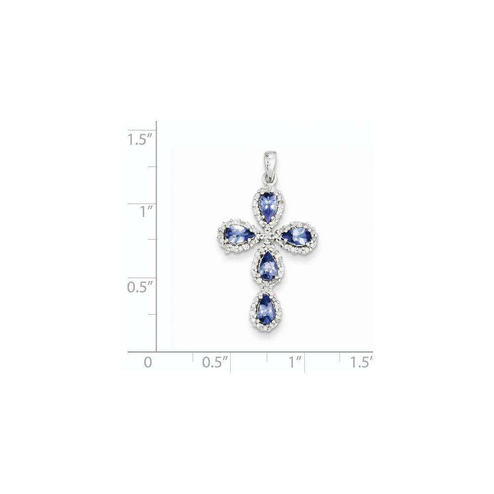 14k White Gold Diamond & Tanzanite Cross Pendant