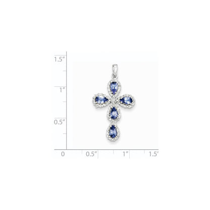 14k White Gold Diamond & Tanzanite Cross Pendant