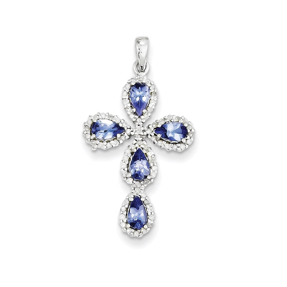 14k White Gold Diamond & Tanzanite Cross Pendant