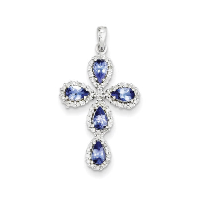 14k White Gold Diamond & Tanzanite Cross Pendant
