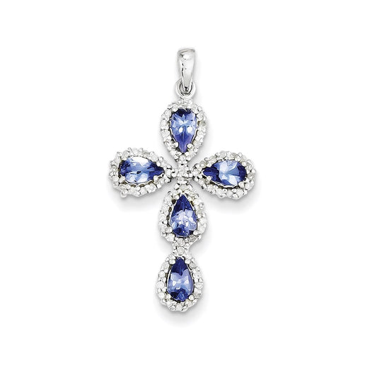 14k White Gold Diamond & Tanzanite Cross Pendant