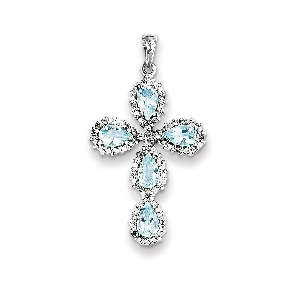 14k white gold real diamond aquamarine cross pendant xp2412aq a