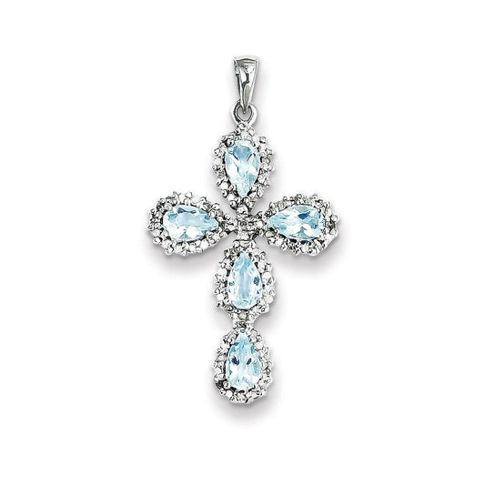 14k white gold real diamond aquamarine cross pendant xp2412aq a