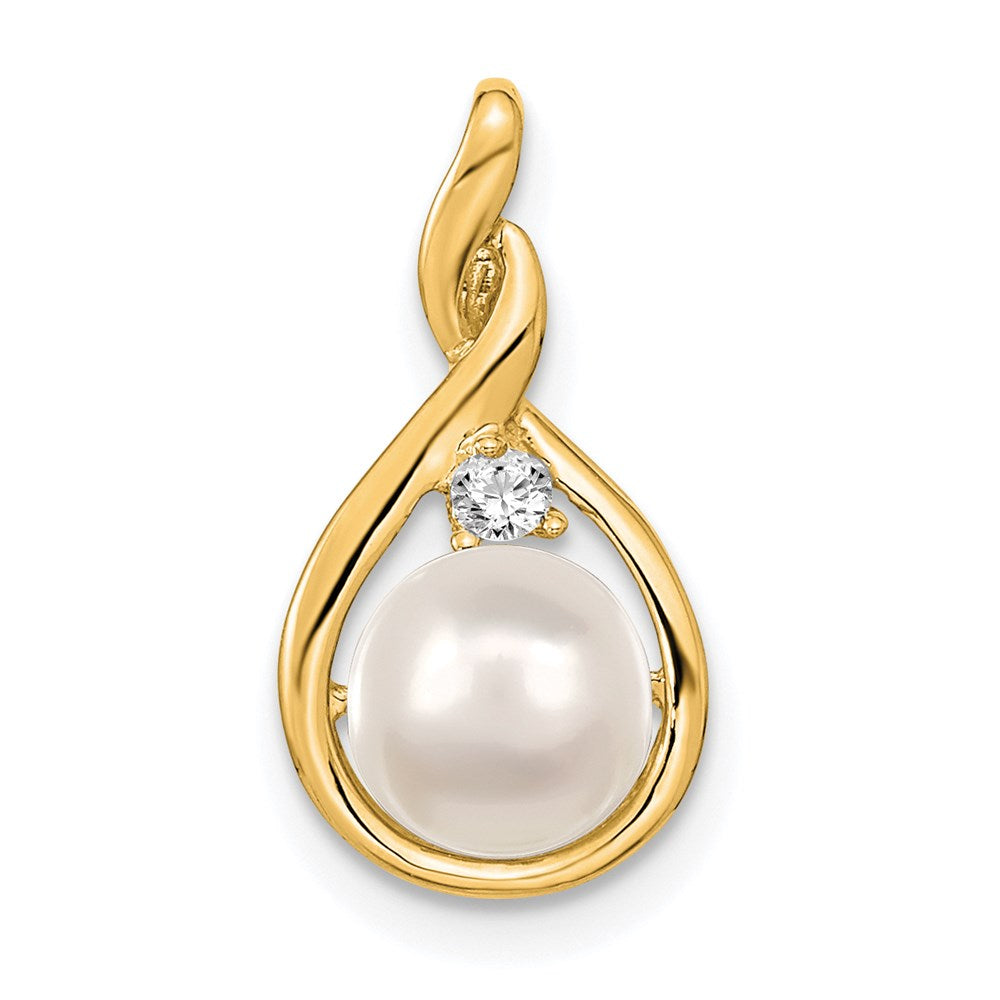 14k yellow gold 7mm white round freshwater cultured pearl aa real diamond pendant xp246pl aa