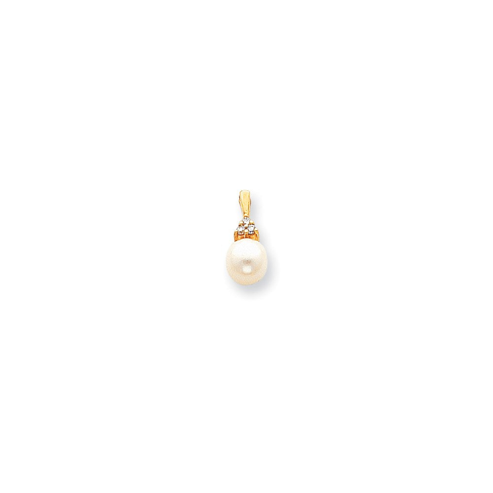 14k yellow gold 7mm fw cultured pearl vs real diamond pendant xp248pl vs