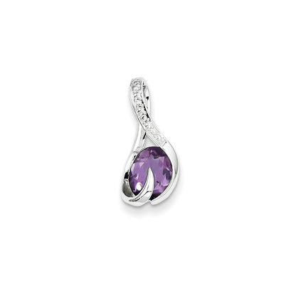 14K White Gold Amethyst and Diamond Pendant