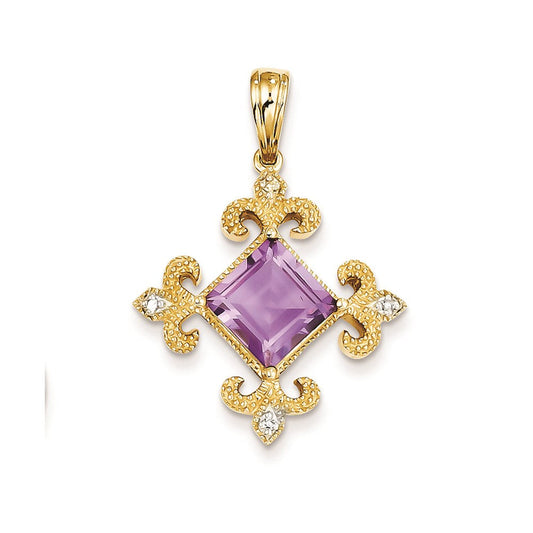 14k yellow gold amethyst real diamond pendant xp2830am a