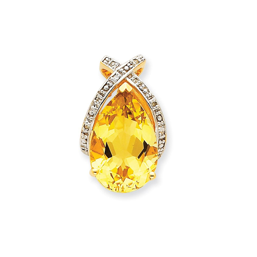 14k yellow gold lemon quartz real diamond pendant xp2848lq a