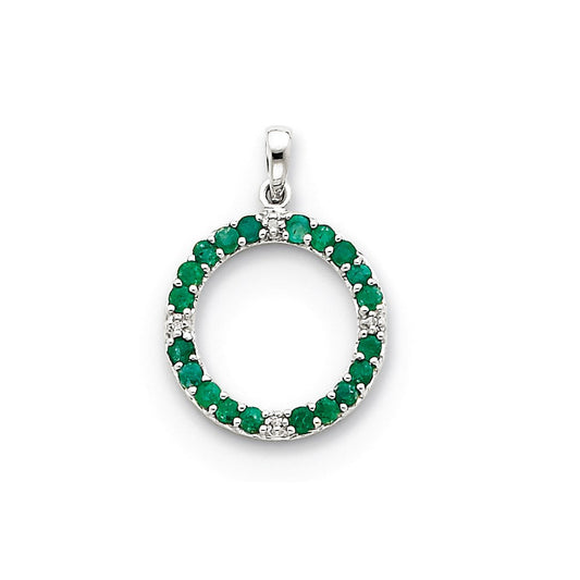 14k white gold emerald real diamond circle pendant xp2943e a