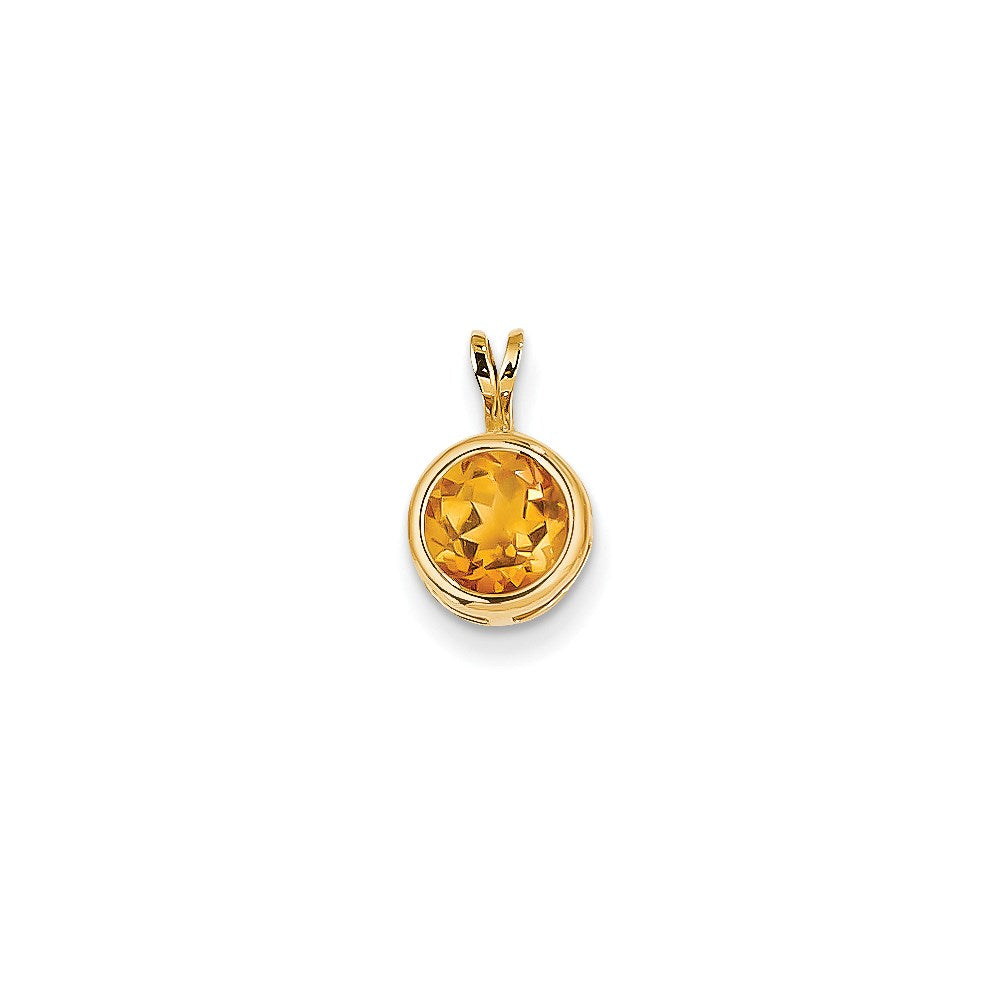 14k yellow gold 7mm citrine checker bezel pendant xp302cc