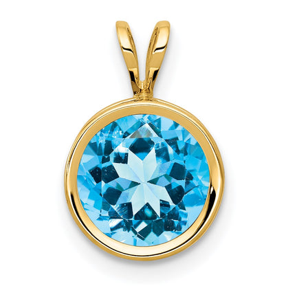 14k yellow gold 8mm blue topaz bezel pendant xp303bt