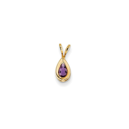 14k yellow gold 6x4mm pear amethyst bezel pendant xp304am