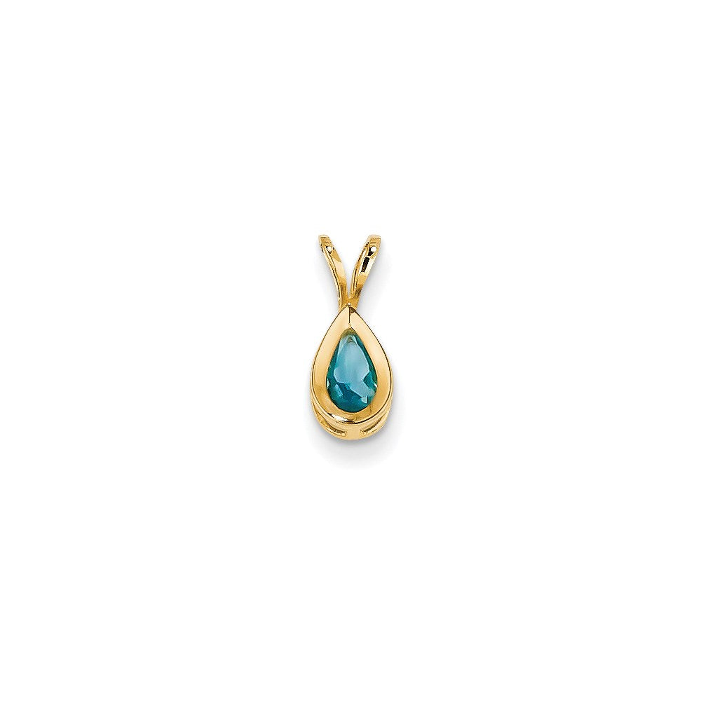 14k yellow gold 6x4mm pear blue topaz bezel pendant xp304bt