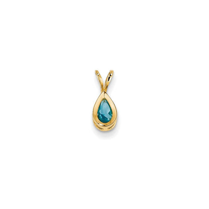14k yellow gold 6x4mm pear blue topaz bezel pendant xp304bt