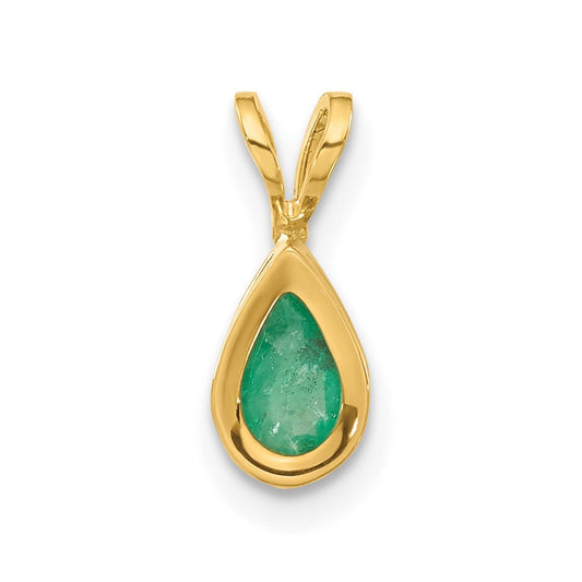 14k yellow gold 6x4mm pear emerald bezel pendant xp304e