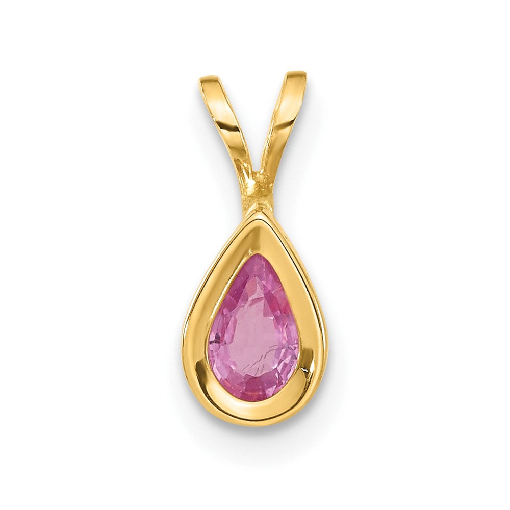14k yellow gold 6x4mm pear pink sapphire bezel pendant xp304sp