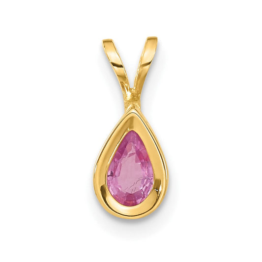 14k yellow gold 6x4mm pear pink sapphire bezel pendant xp304sp