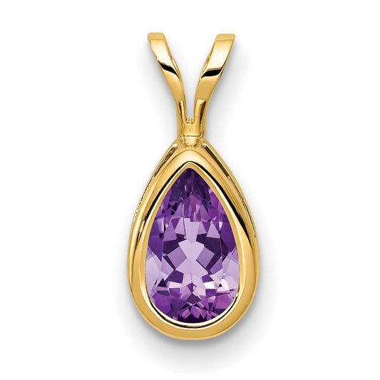 14k yellow gold 8x5mm pear amethyst bezel pendant xp305am