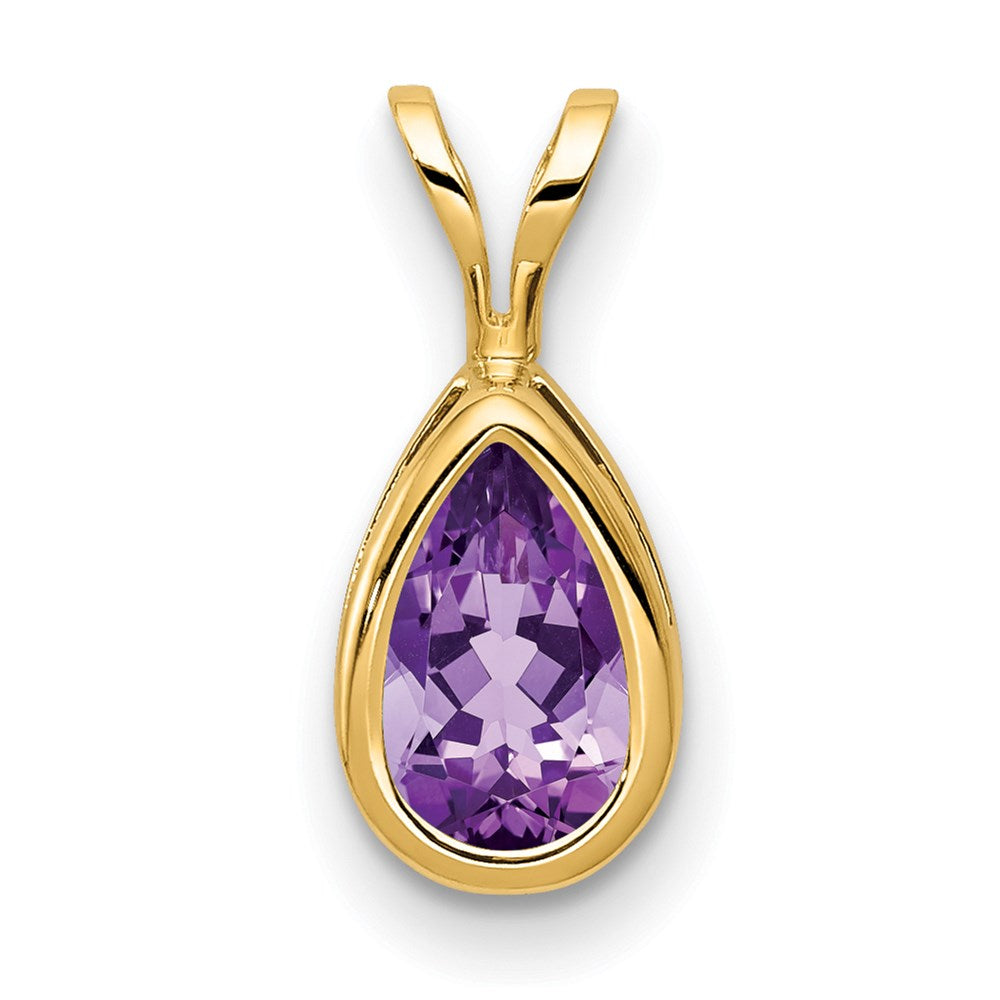 14k yellow gold 8x5mm pear amethyst checker bezel pendant xp305ac