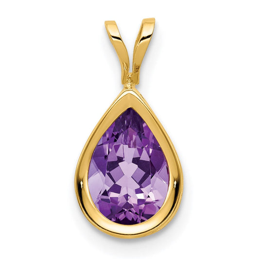 14k yellow gold 9x6mm pear amethyst checker bezel pendant xp306ac