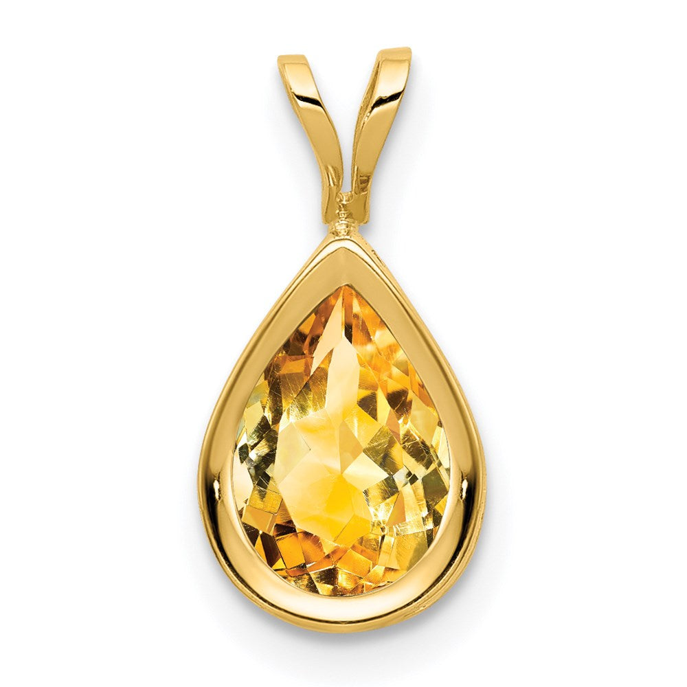 14k yellow gold 9x6mm pear citrine bezel pendant xp306ci