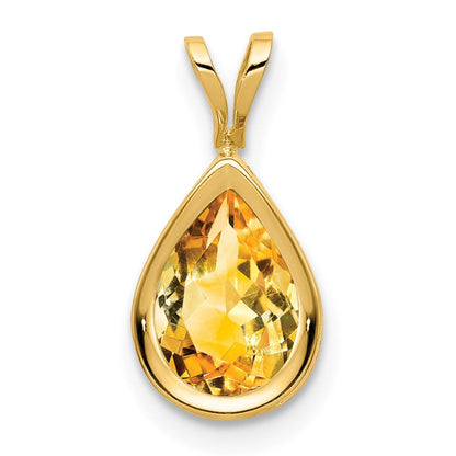 14k yellow gold 9x6mm pear citrine bezel pendant xp306ci