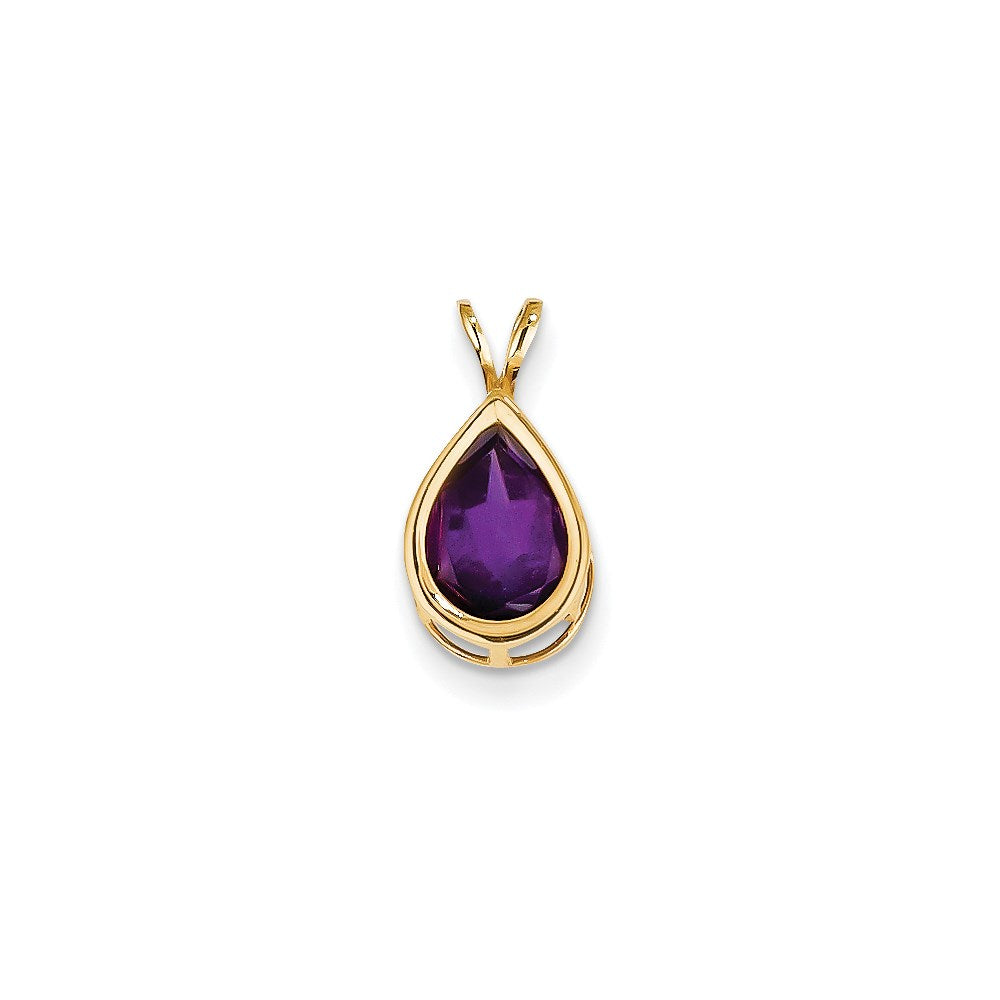 14k yellow gold 10x7mm pear amethyst checker bezel pendant xp307ac