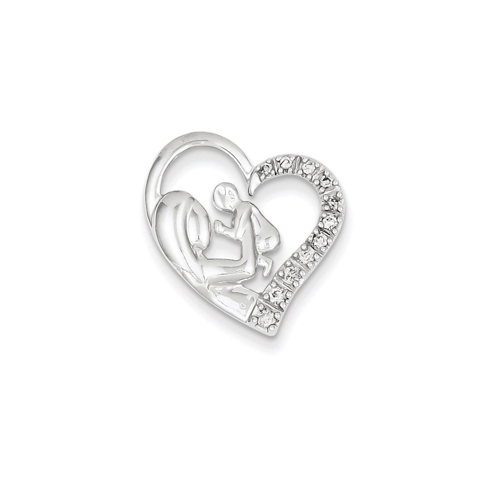 14k white gold mother and baby real diamond heart xp3089aa