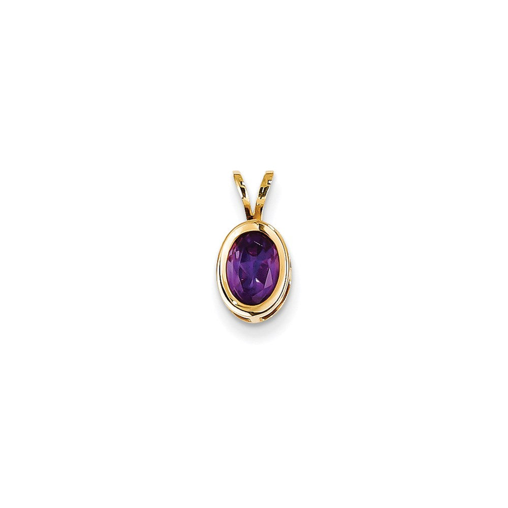 14k yellow gold 7x5mm oval amethyst checker bezel pendant xp308ac