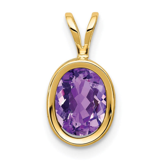 14k yellow gold 8x6mm oval amethyst bezel pendant xp309am