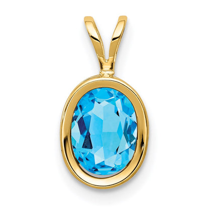 14k yellow gold 8x6mm oval blue topaz bezel pendant xp309bt