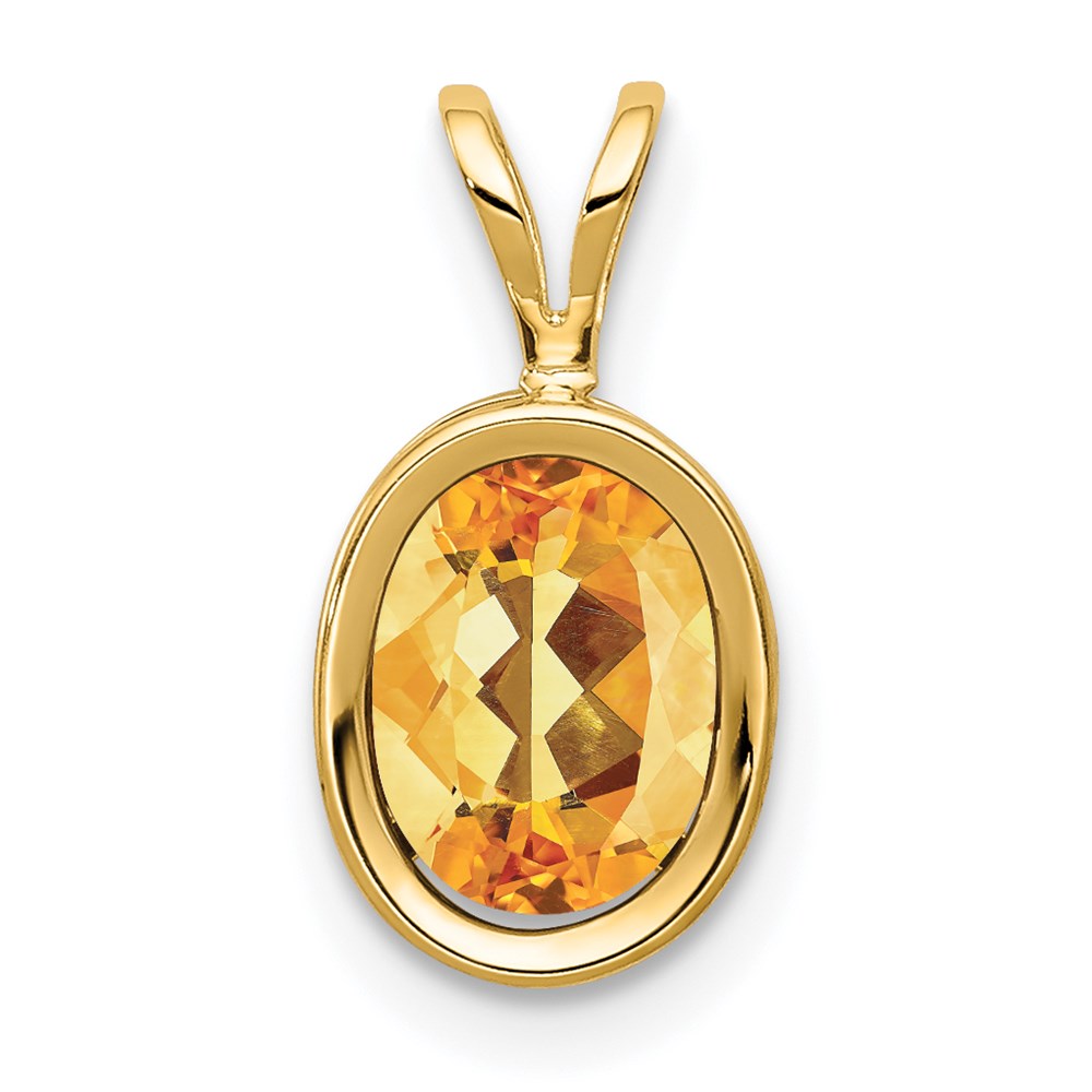 14k yellow gold 8x6mm oval citrine checker bezel pendant xp309cc