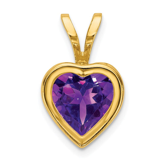 14k yellow gold 6mm heart amethyst bezel pendant xp312am