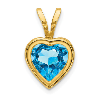 14k yellow gold 6mm heart blue topaz bezel pendant xp312bt