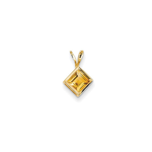 14k yellow gold 5mm princess cut citrine bezel pendant xp313ci
