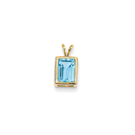 14k yellow gold 8x6mm emerald cut blue topaz bezel pendant xp315bt