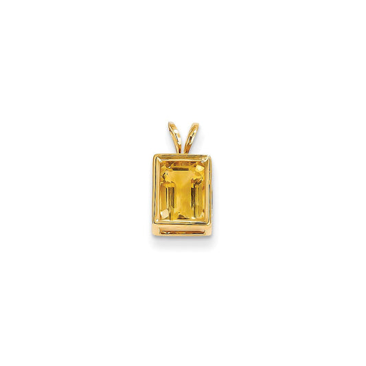 14k yellow gold 8x6mm emerald cut citrine bezel pendant xp315ci