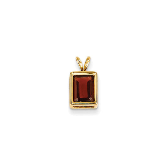 14k yellow gold 8x6mm emerald cut garnet bezel pendant xp315ga