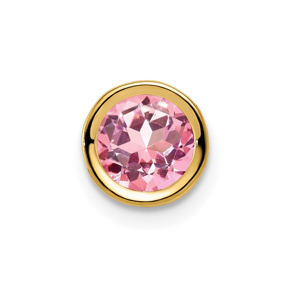 14k Yellow Gold 6mm Pink Tourmaline bezel pendant