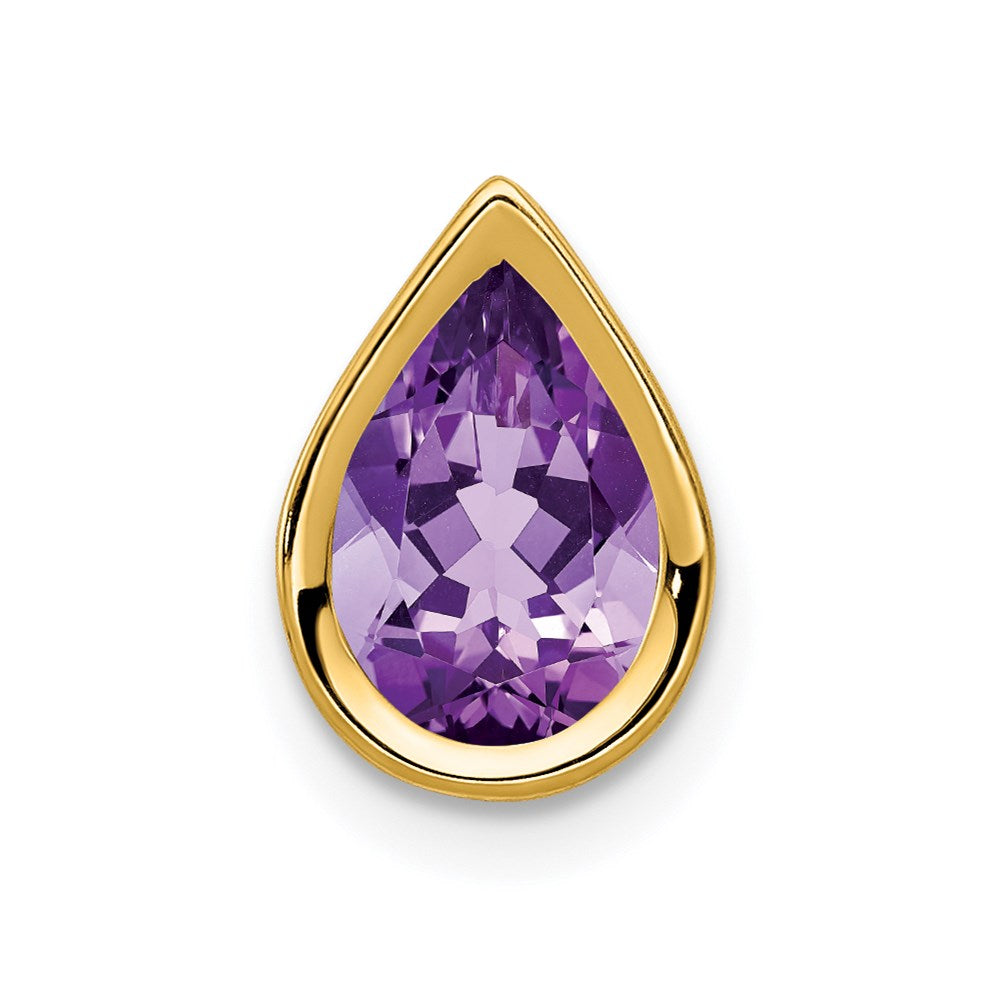 14k yellow gold 9x6mm pear amethyst bezel pendant xp325am