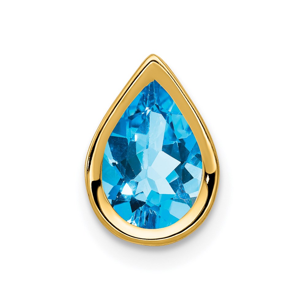 14k yellow gold 9x6mm pear blue topaz bezel pendant xp325bt