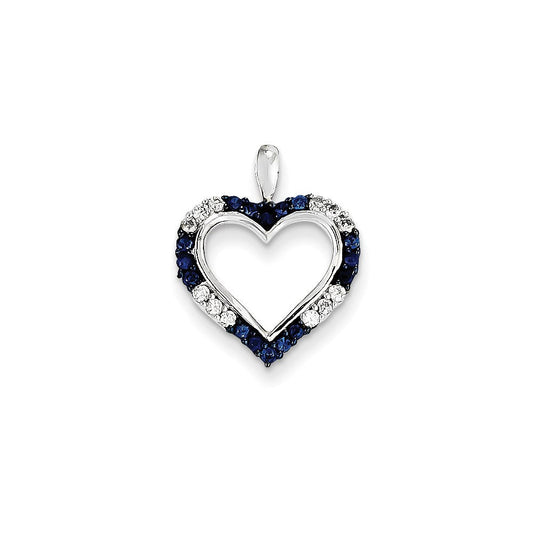 14k white goldrhodium sapphire real diamond white real diamonds heart pendant xp3285s a